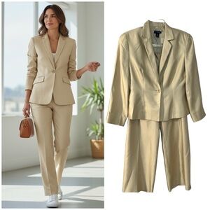 Vintage Ann Taylor Cream Silk Pantsuit two piece co ord set neutral spring suit